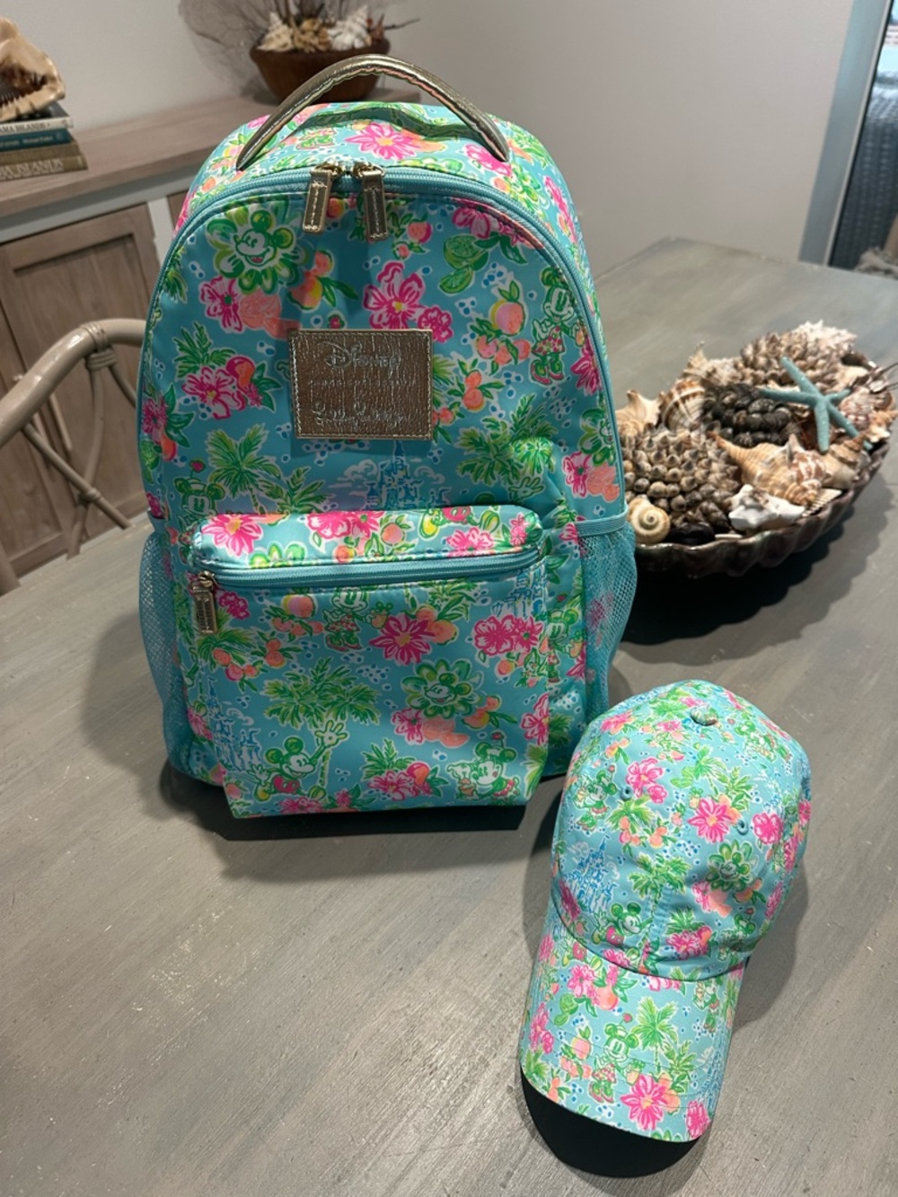 Lilly Pulitzer Disney Floral Print Aqua Backpack & Cap Set - Tropical Print